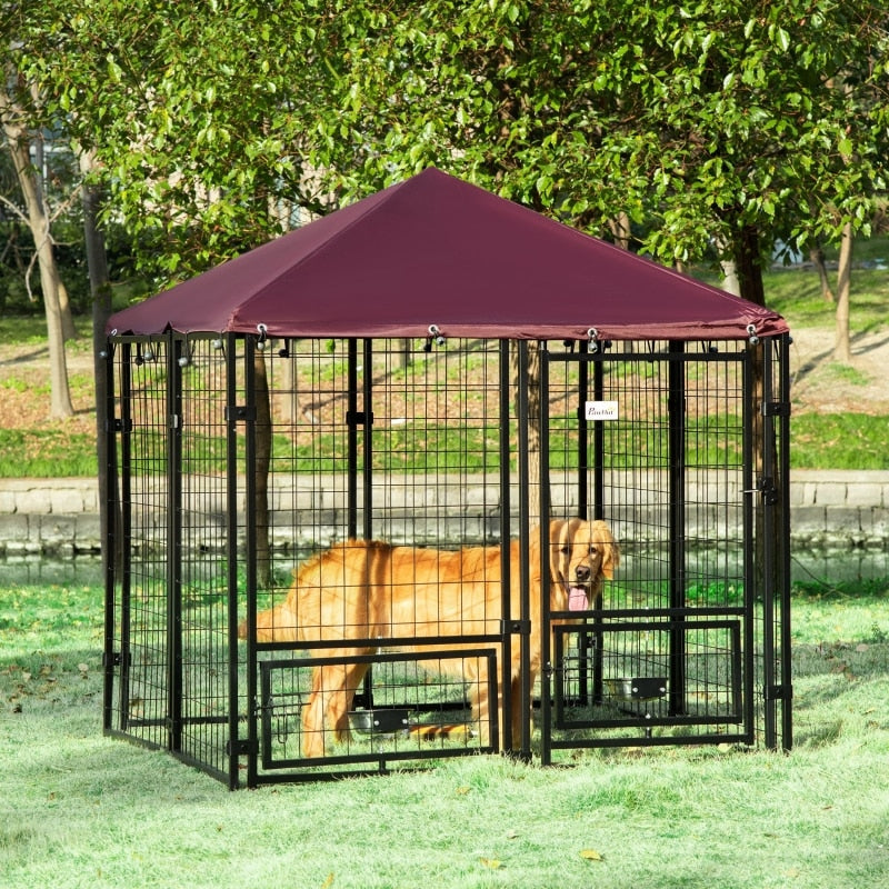 LG, HD Metal Indoor/Outdoor Kennel, W/UV Cover, Lockable Door, Light Weight, & Easy Assy. - mypreciousfurbabies