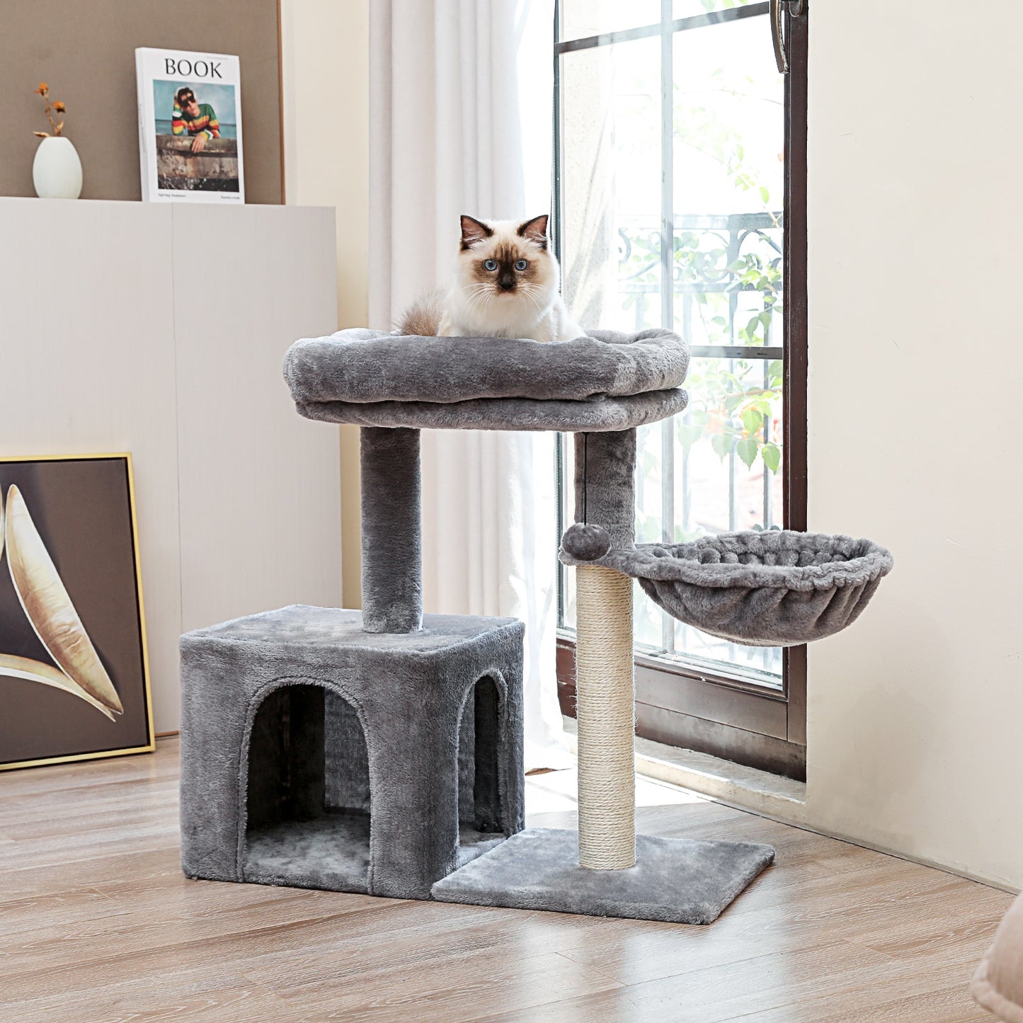 Small Cat Tower w/Sisal Covered Scratching Post, Portable