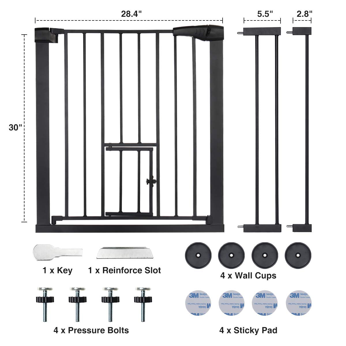 Pet Pressure-Mounted Gate Extra Tall & Wide w/2 Extensions, 90° Hold Open, Auto Close, & Pet Gate Withing the Gate