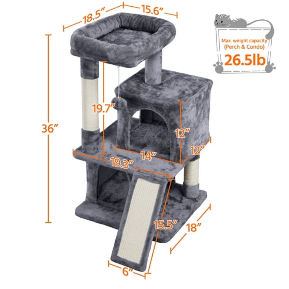 Cat Condo 2 Elevations w/Scratching Posts & Hanging Ball - mypreciousfurbabies