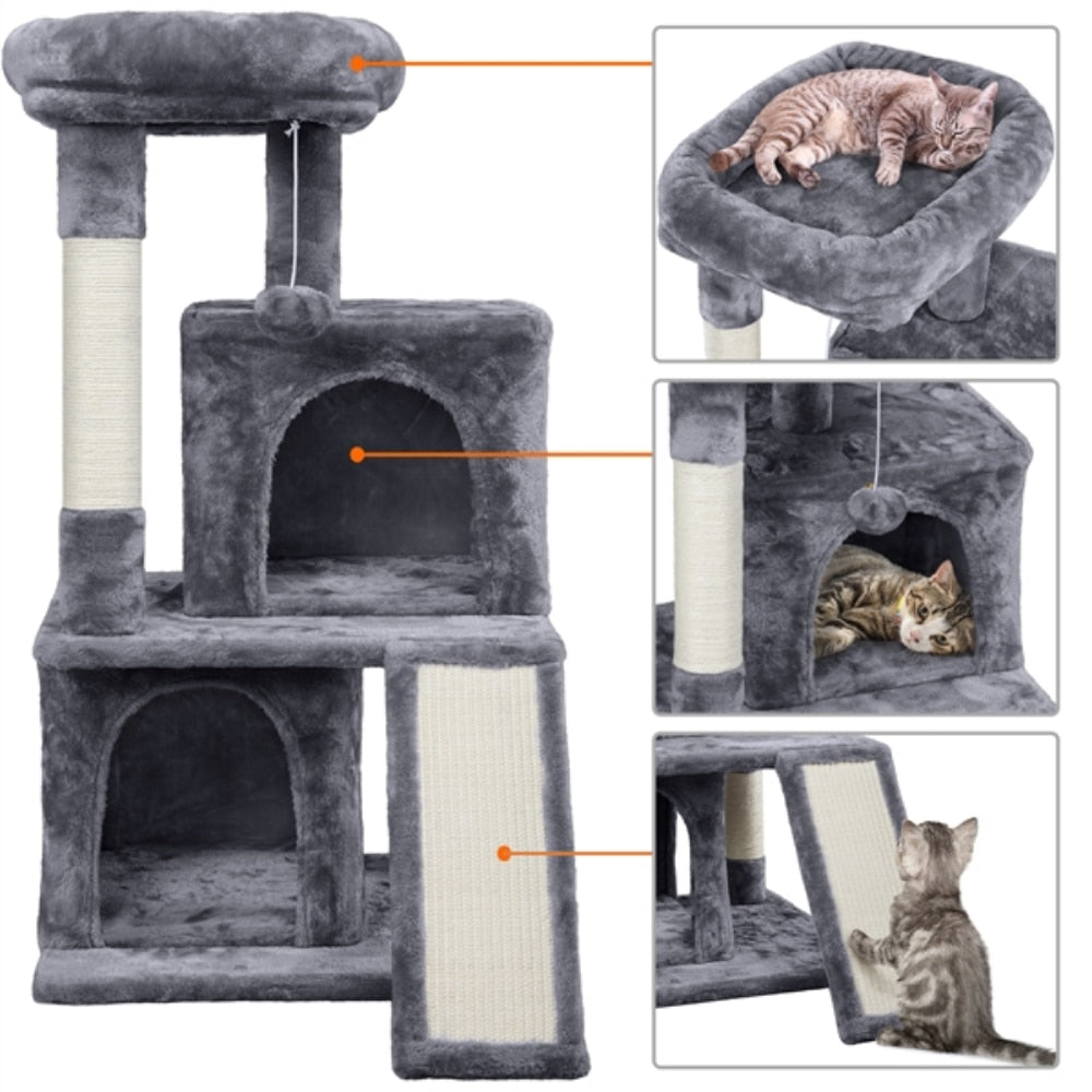 Cat Condo 2 Elevations w/Scratching Posts & Hanging Ball - mypreciousfurbabies