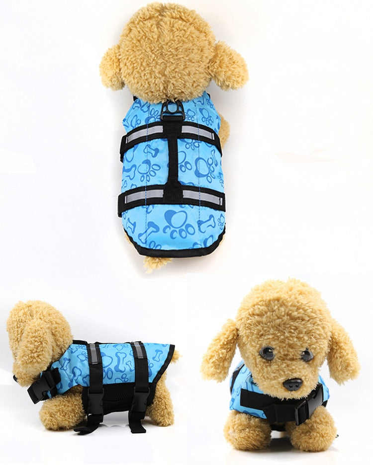 Dog Swimming Jacket/Preserver, Adj. Straps w/Buckles, Rescue Handle, & D-Ring