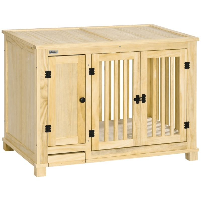 Pine Side Table Crate, W/Cabinet, Bowl Drawer, Lockable Door, & Washable Cushion