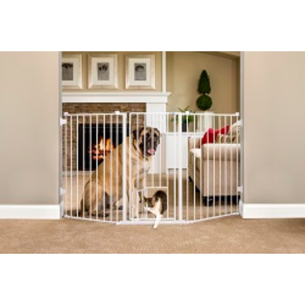 Tall Metal Walk-Thru Permanent Mounted Dog Gate Fitting Max Opening of 76” Wide