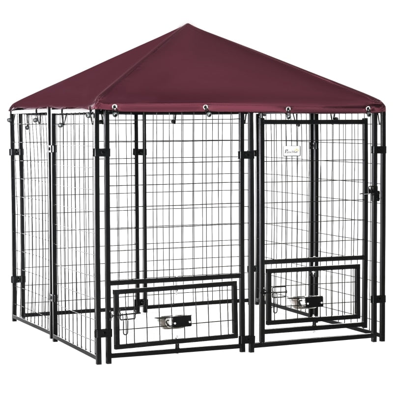 LG, HD Metal Indoor/Outdoor Kennel, W/UV Cover, Lockable Door, Light Weight, & Easy Assy. - mypreciousfurbabies