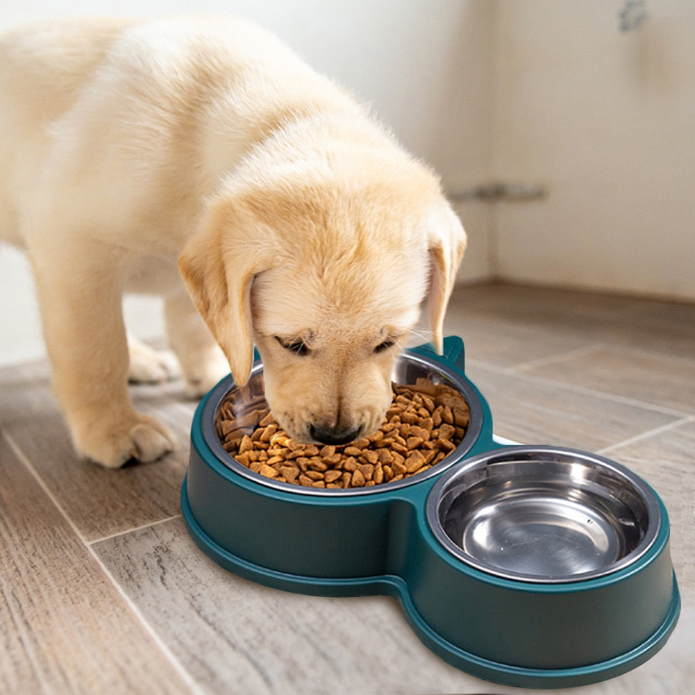 Pet Double Bowl Food/Water Dishes, Removable SS Bowls