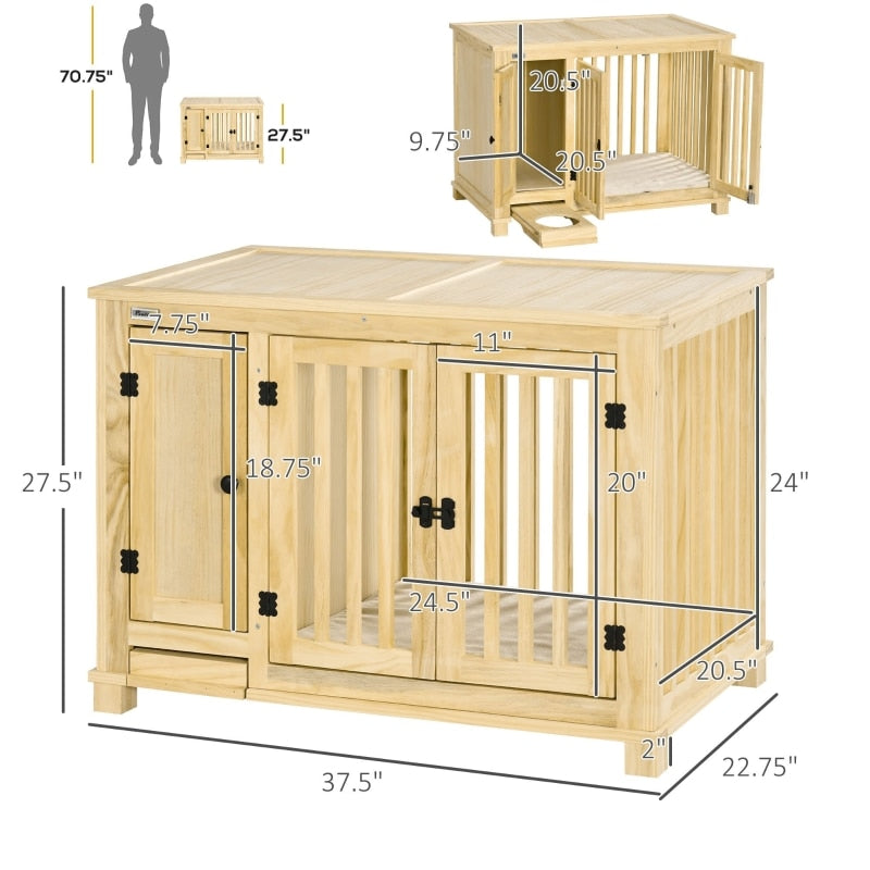 Pine Side Table Crate, W/Cabinet, Bowl Drawer, Lockable Door, & Washable Cushion