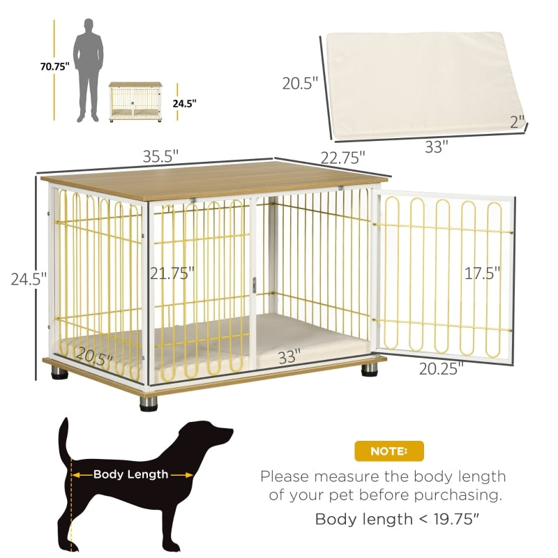 Dog Indoor Oak Top End Table Crate, w/Washable Cushion - mypreciousfurbabies