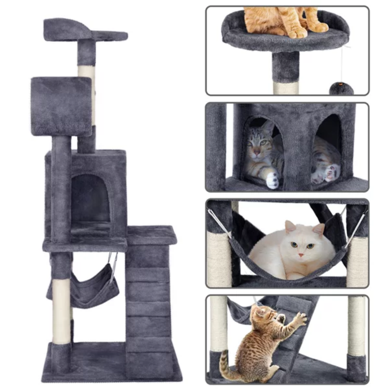 Cat Tower w/Sisal Covered Scratching Post, Hamock, Pet Friendly Materials - mypreciousfurbabies