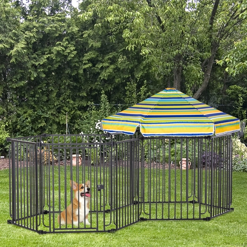 Pet HD Metal Freestanding Kennel w/Removable Cover & Lockable Door