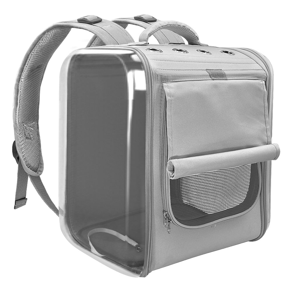 Pet Travel Backpack w/Top Vents & Front Nylon Mesh Provides Circulation, Clear Plastic Sides Provide Great Viewing