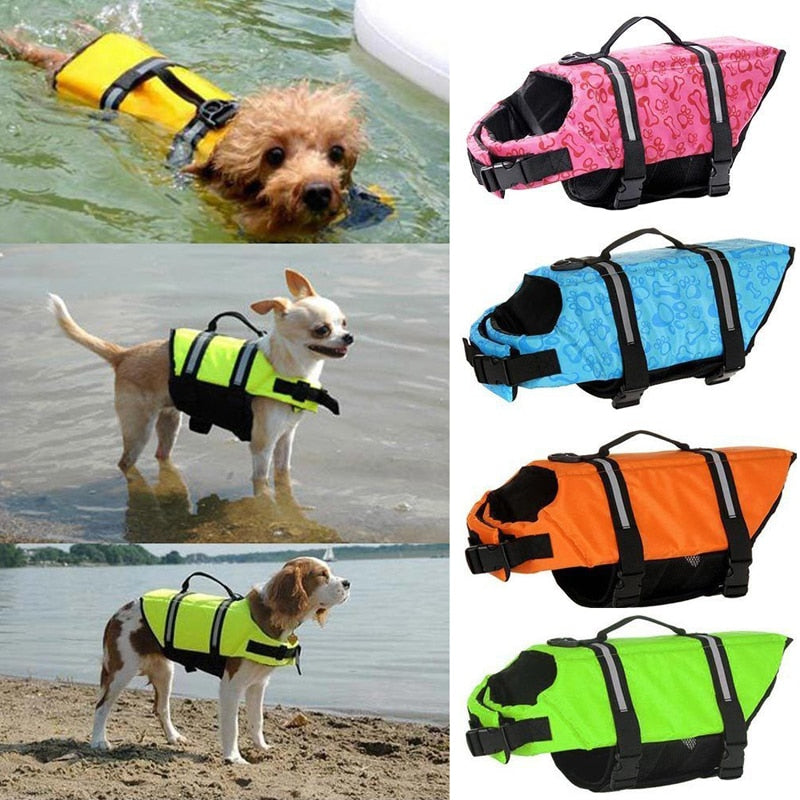 Dog Swimming Jacket/Preserver, Adj. Straps w/Buckles, Rescue Handle, & D-Ring