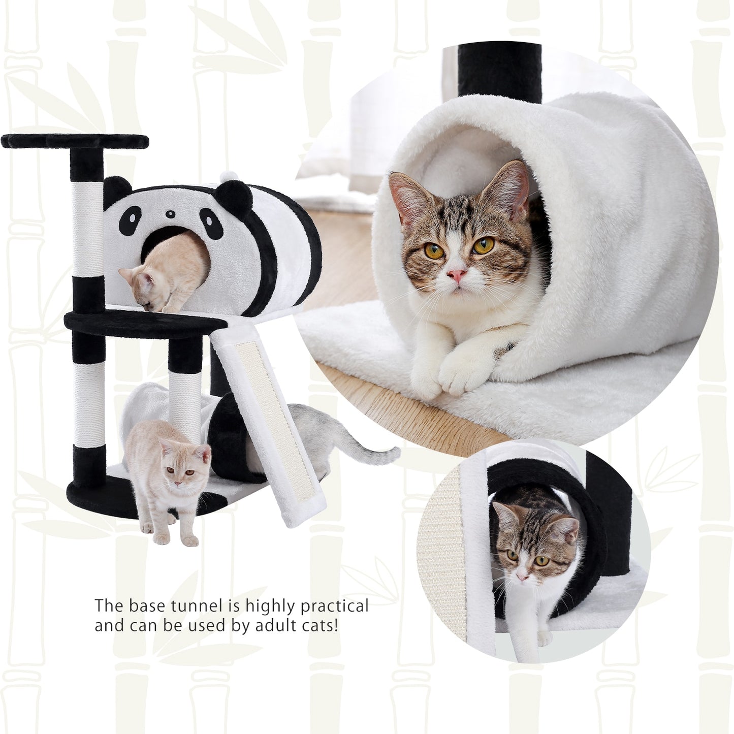 Cat Panda Tower Wrapped In Soft Cotton, w/Scratching Poles & Board - mypreciousfurbabies