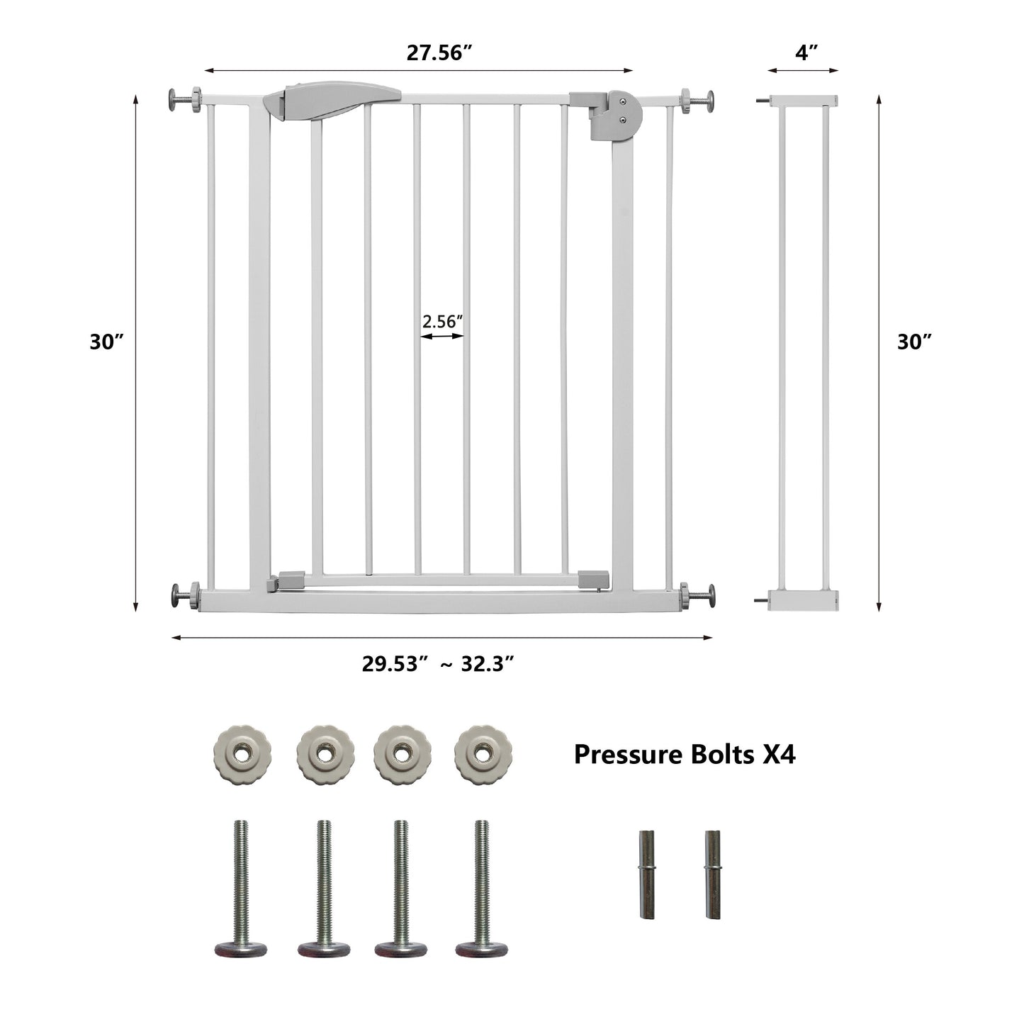 Easy Pressure-Mounted Installation Dog Gate for Stairs & Doorways w/Openings 29.5” to 32”