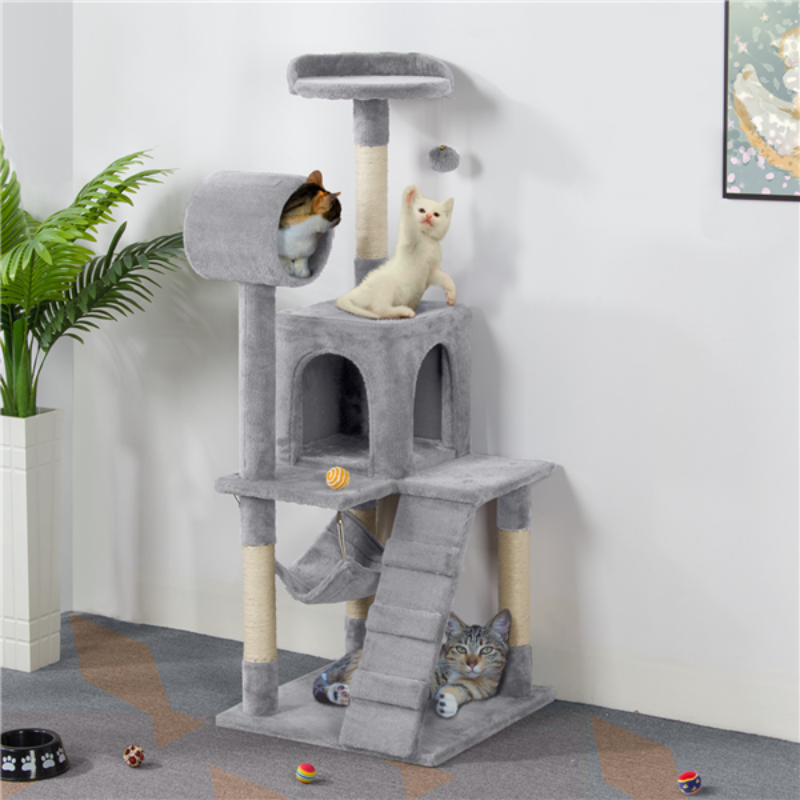 Cat Tower w/Sisal Covered Scratching Post, Hamock, Pet Friendly Materials - mypreciousfurbabies