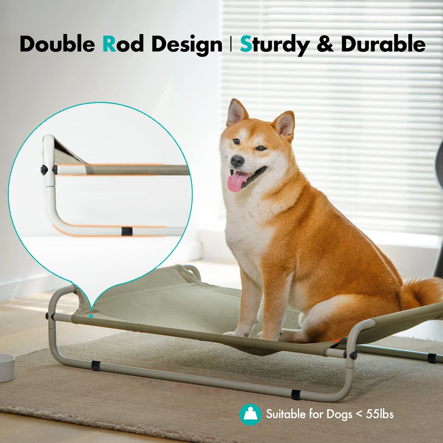 Elevated Dog Bed w/Skid-Resistant Feet, Easy Assy. & Cleaning - mypreciousfurbabies