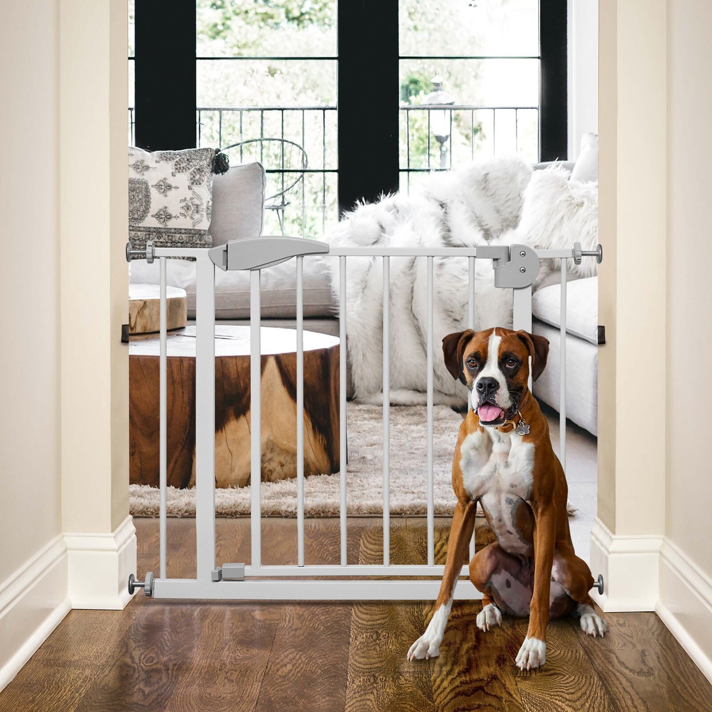 Easy Pressure-Mounted Installation Dog Gate for Stairs & Doorways w/Openings 29.5” to 32”