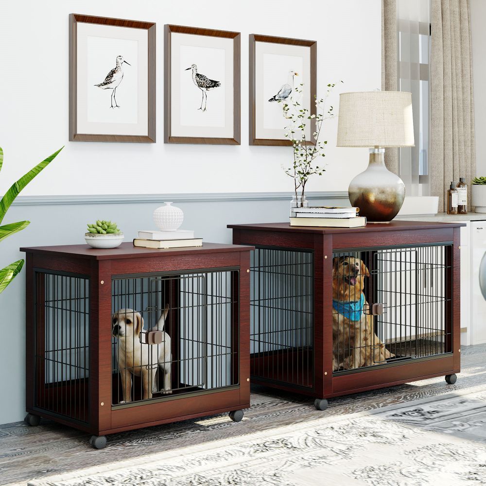 Pet/Dog End Table Crates, Wood Frames w/Wire Panels, Lockable, Moveable, Assy. Required