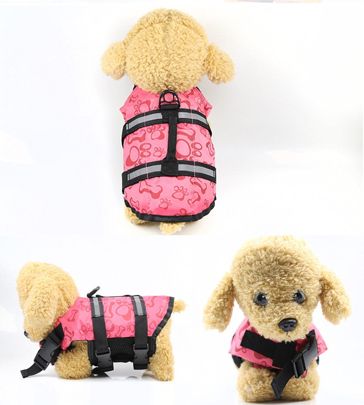 Dog Swimming Jacket/Preserver, Adj. Straps w/Buckles, Rescue Handle, & D-Ring