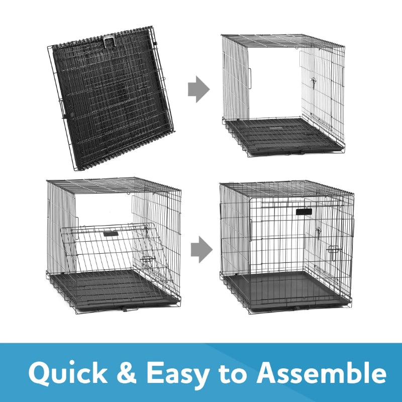 Dog HD Metal Crate, Folding W/Double Doors & Removable Tray - mypreciousfurbabies