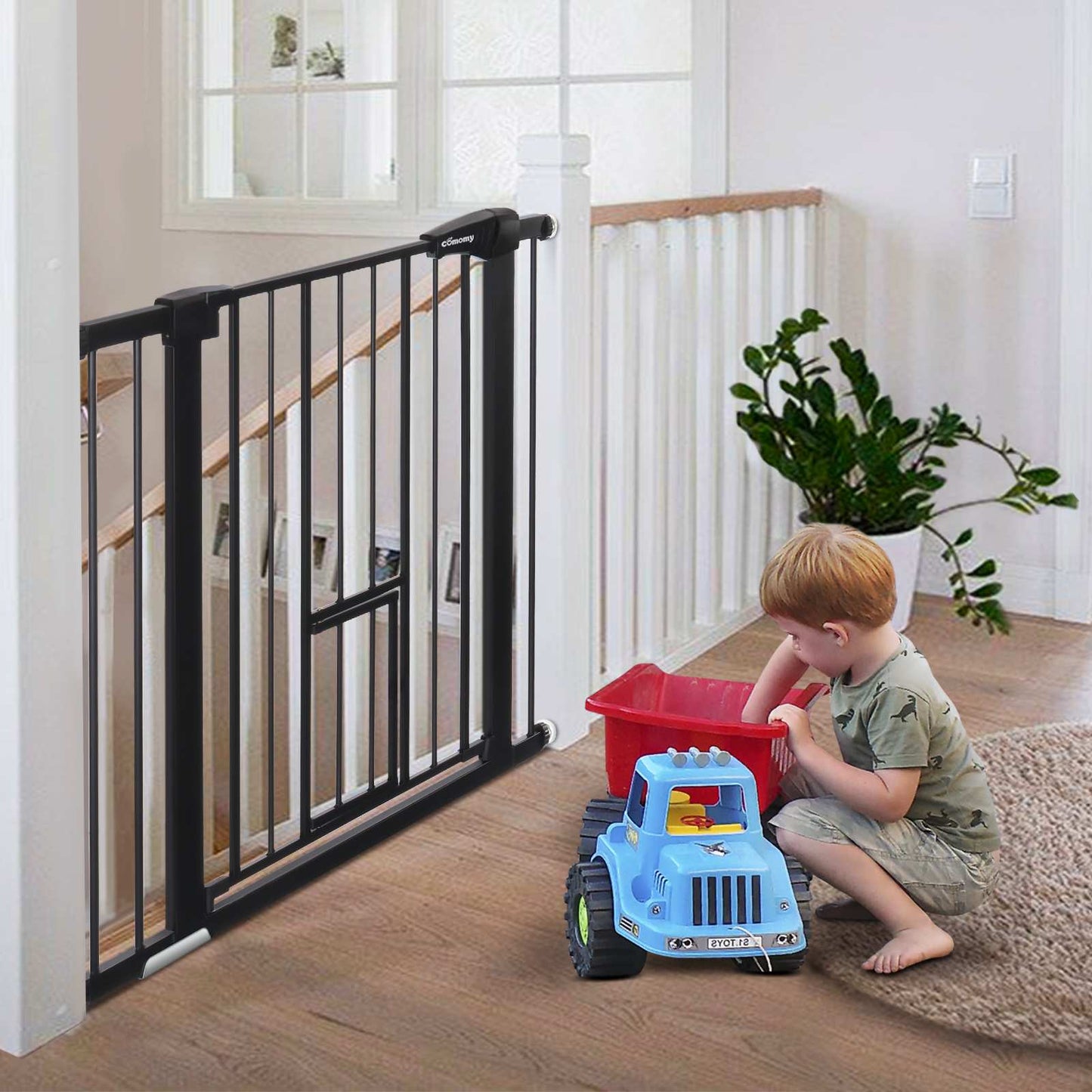 Pet Pressure-Mounted Gate Extra Tall & Wide w/2 Extensions, 90° Hold Open, Auto Close, & Pet Gate Withing the Gate