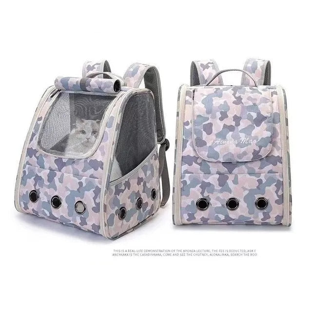 Pet Carrier Backpack w/3 Mesh Access Panels & Vents for Viewing and Breathability, and Adj. Shoulder Straps