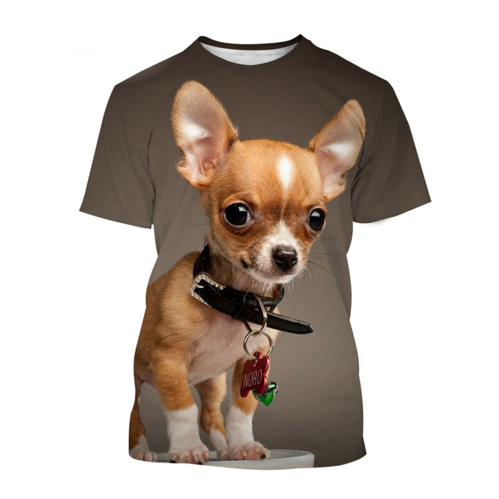 Cute Chihuahua 3d Printed T-shirt Men and Women Crewneck Short Sleeve