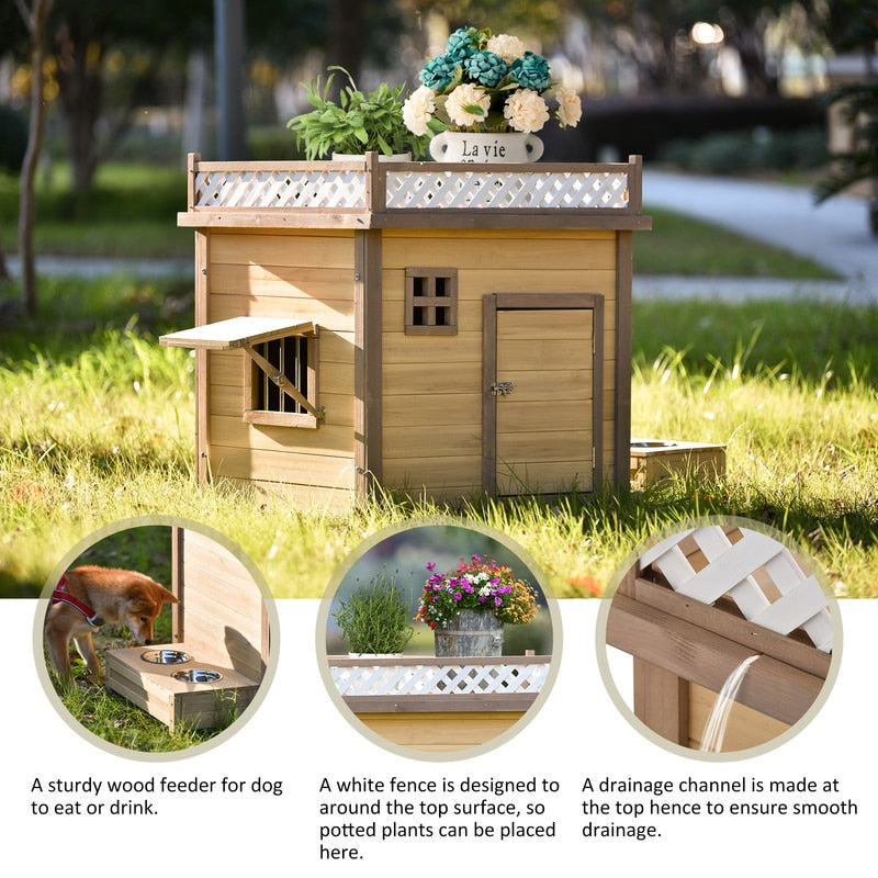 Cute Dog House / Crate, Indoor / Outdoor, Wood & Steel - mypreciousfurbabies