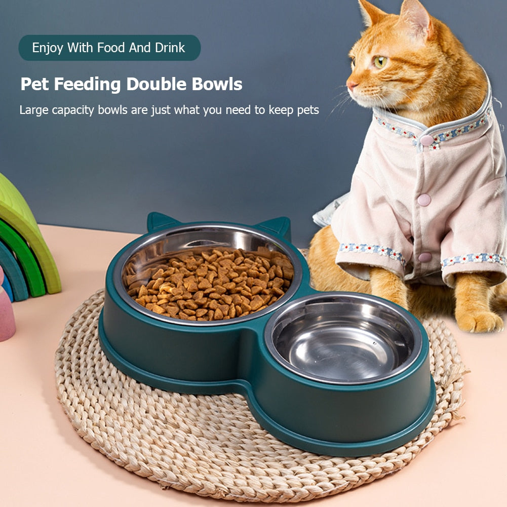 Pet Double Bowl Food/Water Dishes, Removable SS Bowls