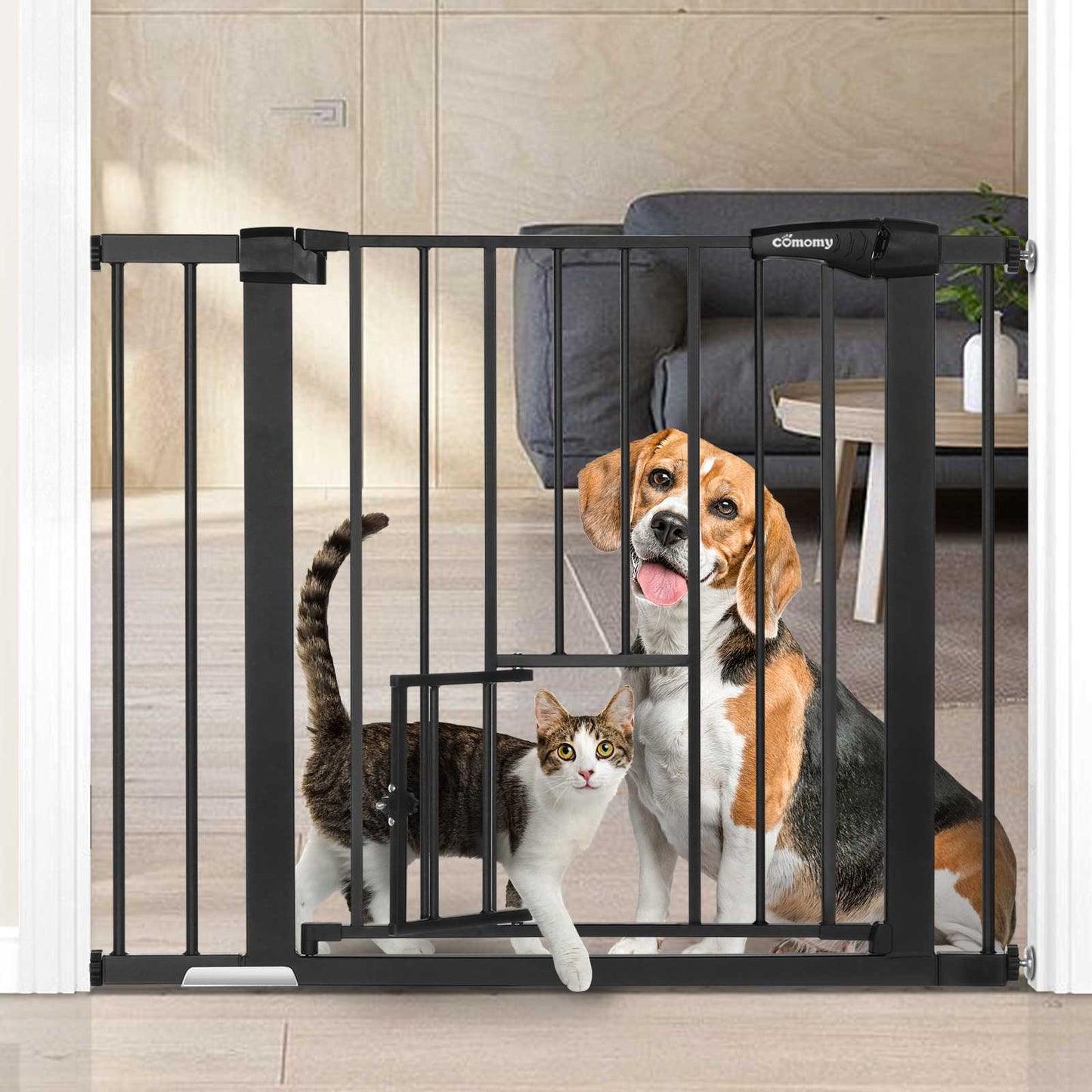 Pet Pressure-Mounted Gate Extra Tall & Wide w/2 Extensions, 90° Hold Open, Auto Close, & Pet Gate Withing the Gate