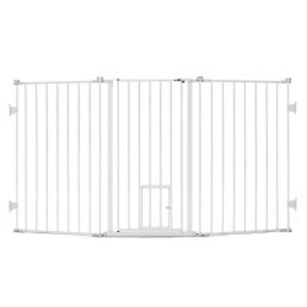 Tall Metal Walk-Thru Permanent Mounted Dog Gate Fitting Max Opening of 76” Wide