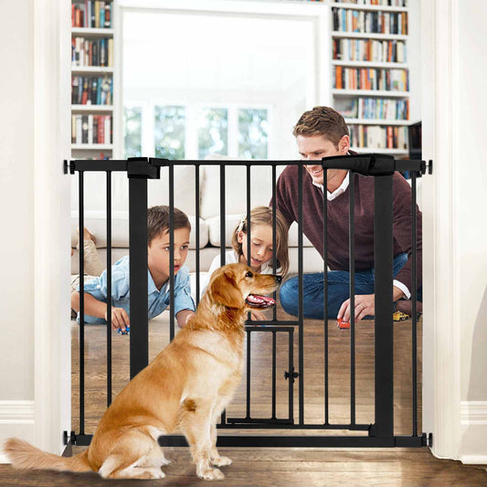 Pet Pressure-Mounted Gate Extra Tall & Wide w/2 Extensions, 90° Hold Open, Auto Close, & Pet Gate Withing the Gate