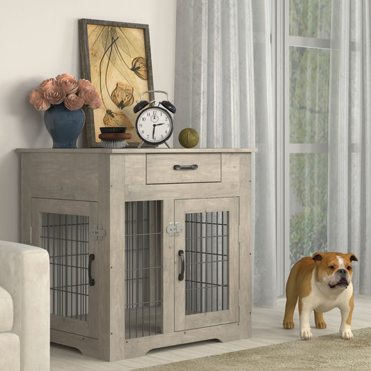 Contemporary Pet End Table Crate, Wood & Metal Construction - mypreciousfurbabies