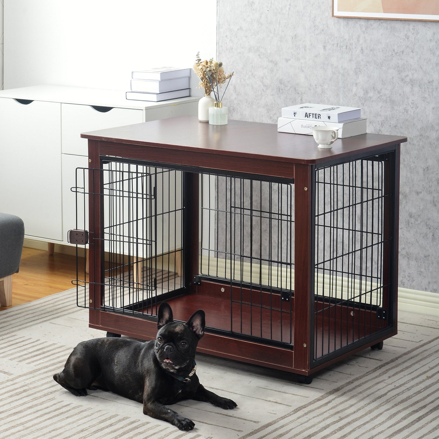 Pet/Dog End Table Crate, Wood Frame w/Wire Panels, Moveable, Assy. Required