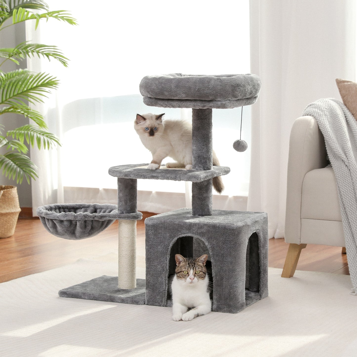 Plush Cat Tower Keeps Cat(s) Happy, & Your Furniture Free From Damage