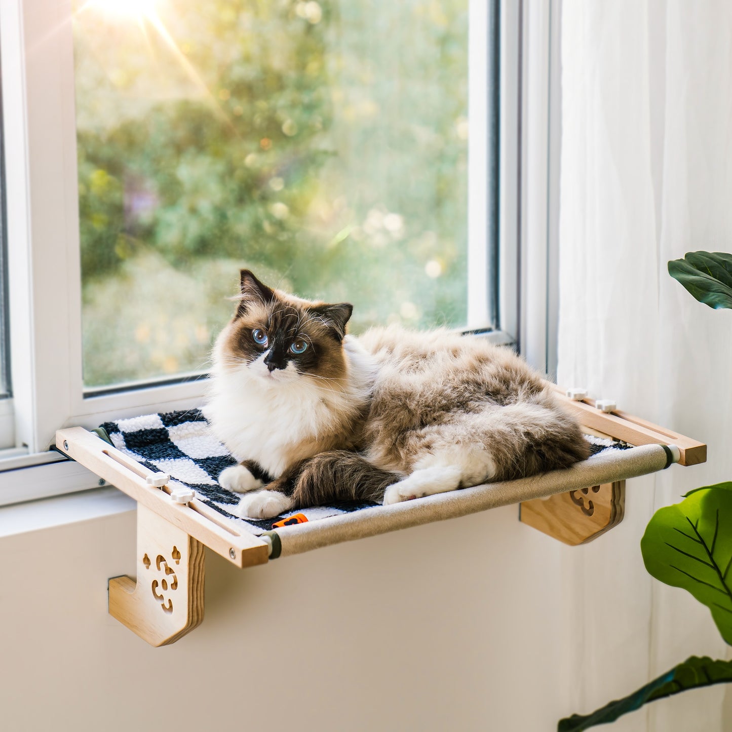 Larger Cat Window Perch Wood, Pipes & Hooks – 40 Lbs. Capacity