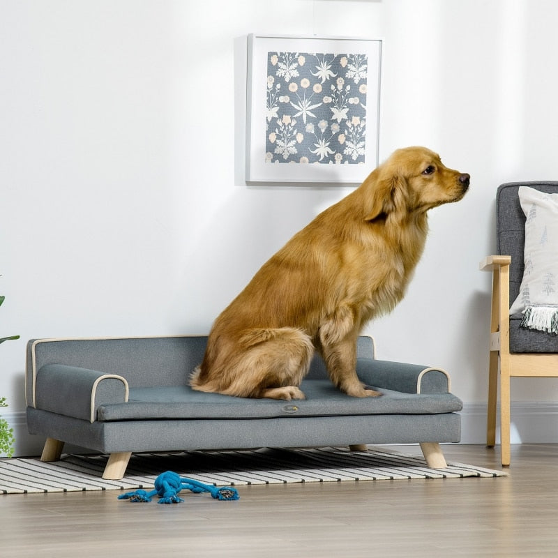 Pet/Dog Sofa Bed, Wood Frame & Legs W/Removable Cushion & Washable Cover