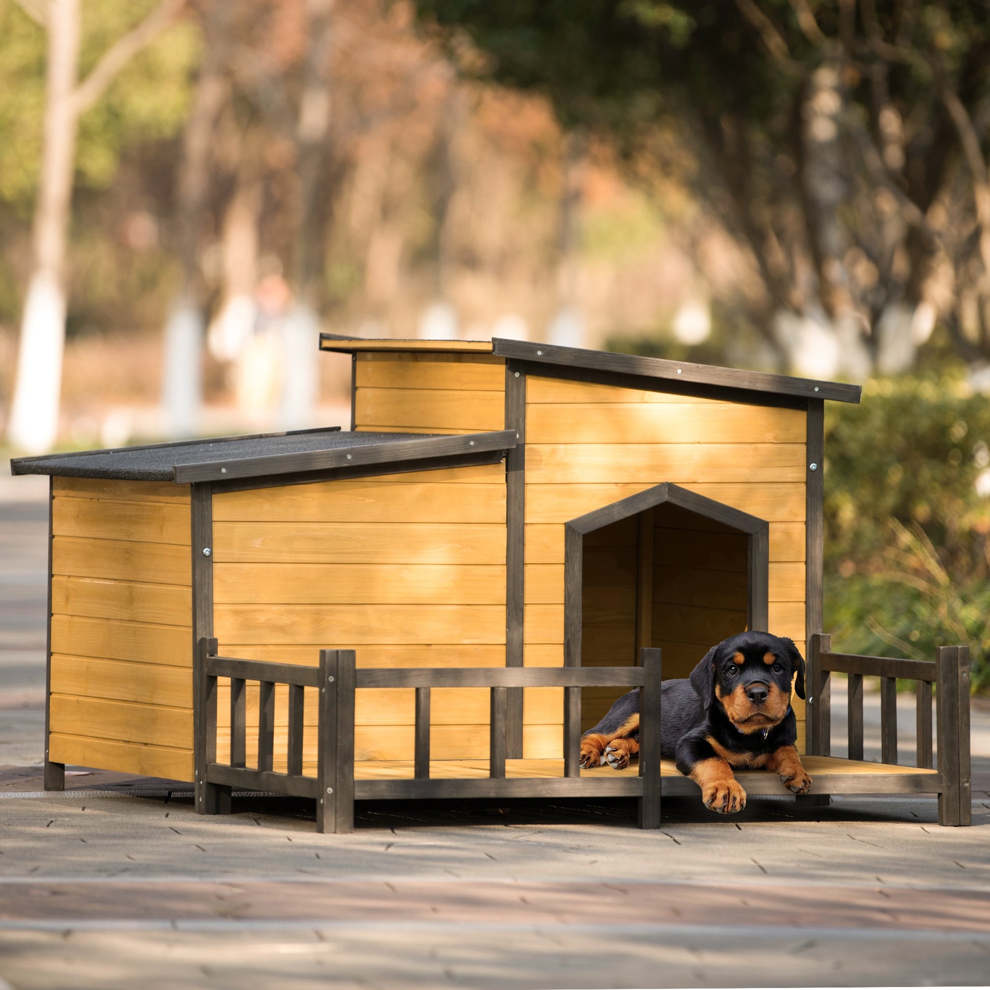 Modern Dog House, Fir Wood Construction & Asphalt Roof - mypreciousfurbabies