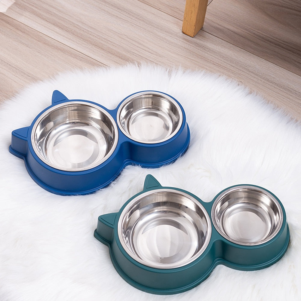 Pet Double Bowl Food/Water Dishes, Removable SS Bowls