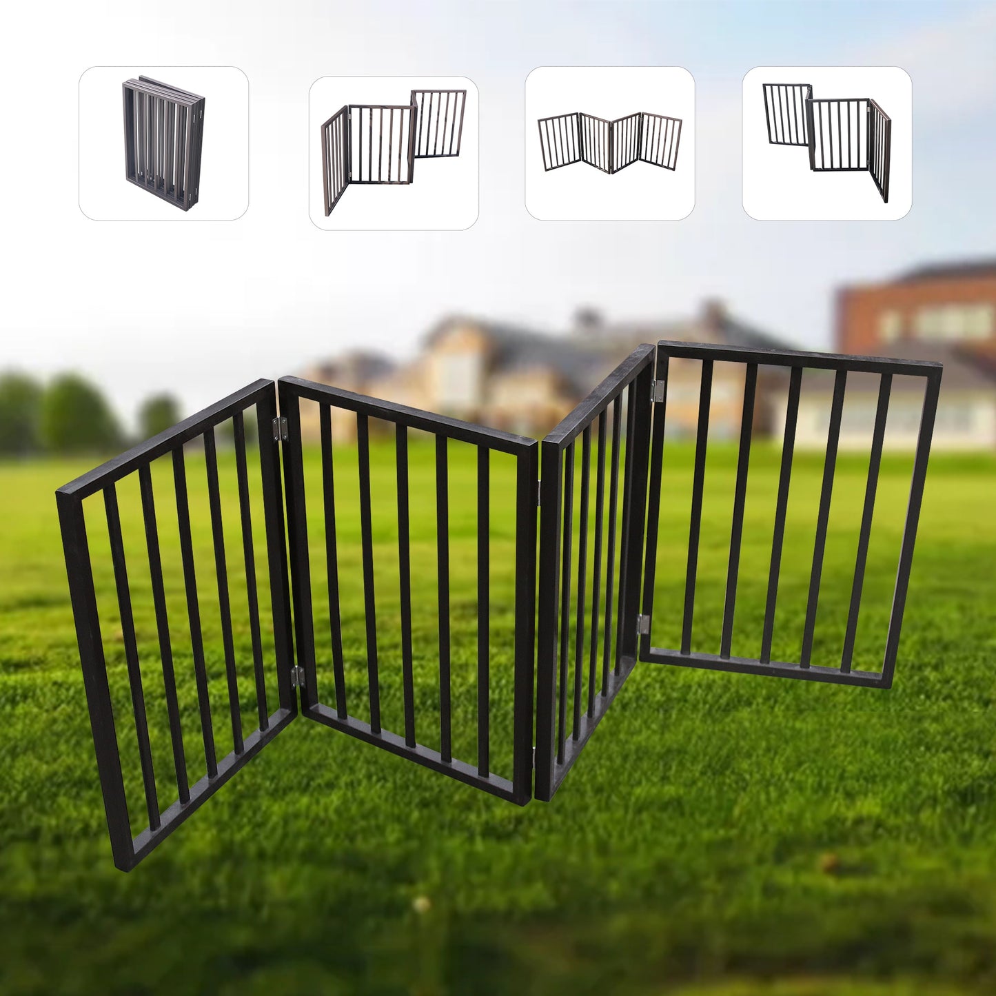 Wood Folding/Freestanding Pet Gate, No Hard Installation Required, Adjustable