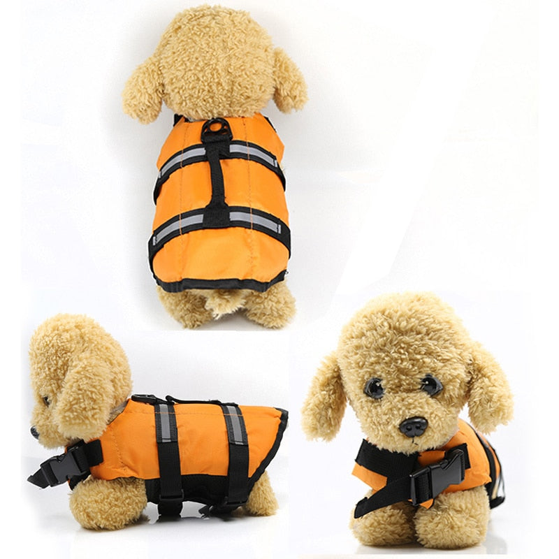 Dog Swimming Jacket/Preserver, Adj. Straps w/Buckles, Rescue Handle, & D-Ring