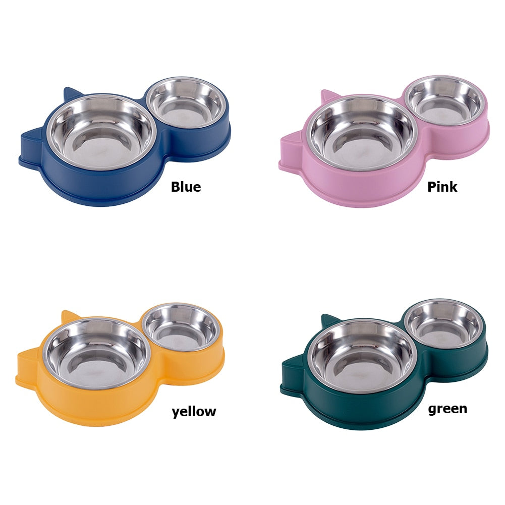 Pet Double Bowl Food/Water Dishes, Removable SS Bowls