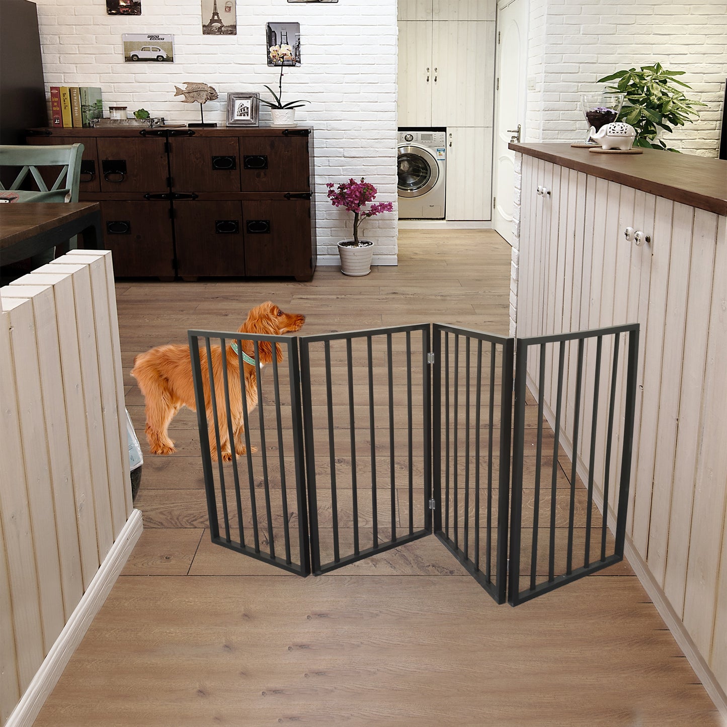 Wood Folding/Freestanding Pet Gate, No Hard Installation Required, Adjustable