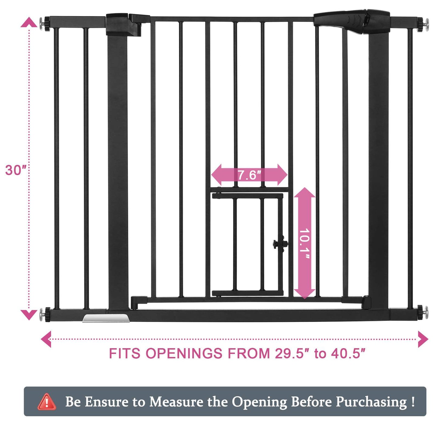 Pet Pressure-Mounted Gate Extra Tall & Wide w/2 Extensions, 90° Hold Open, Auto Close, & Pet Gate Withing the Gate