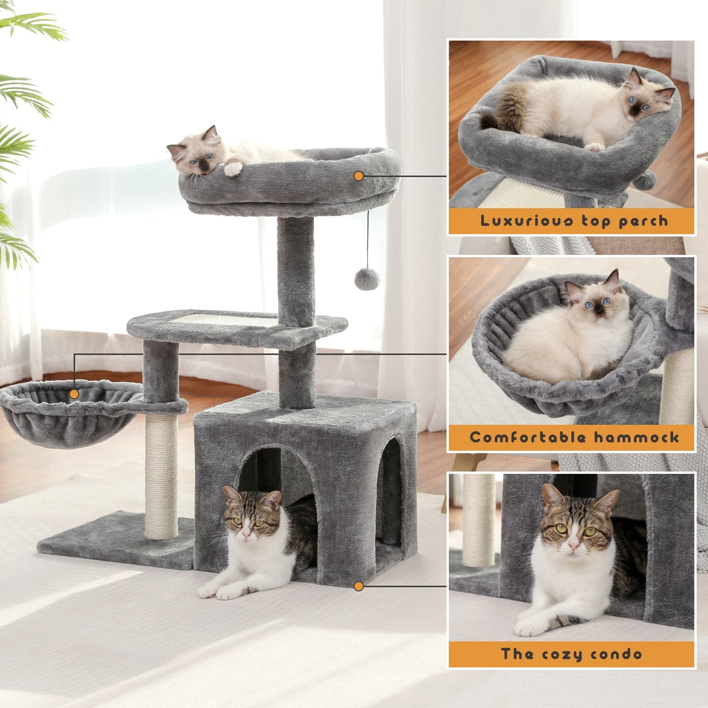 Plush Cat Tower Keeps Cat(s) Happy, & Your Furniture Free From Damage