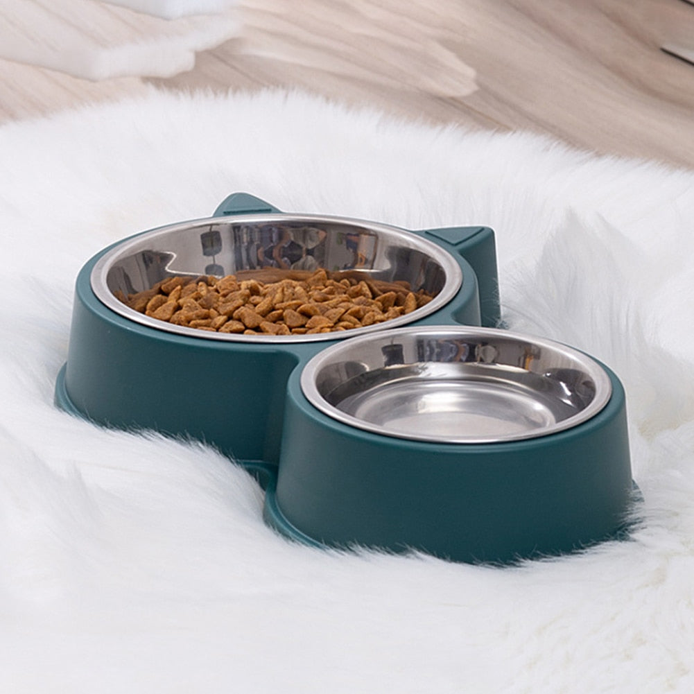 Pet Double Bowl Food/Water Dishes, Removable SS Bowls