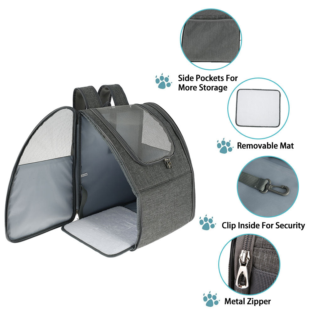 Backpack Pet Carrier, Very Breathable and Provide Great Viewing, Adj. Straps Reduce Shoulder/Back Stress