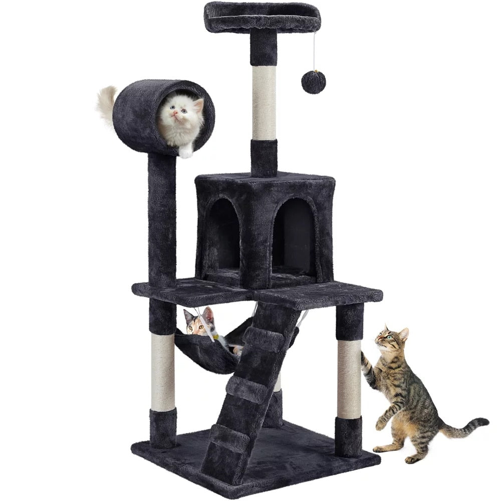 Cat Tower w/Sisal Covered Scratching Post, Hamock, Pet Friendly Materials - mypreciousfurbabies