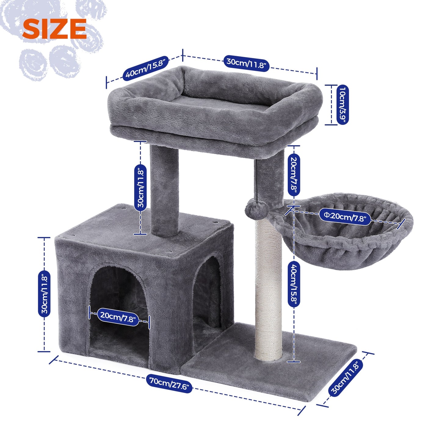 Small Cat Tower w/Sisal Covered Scratching Post, Portable