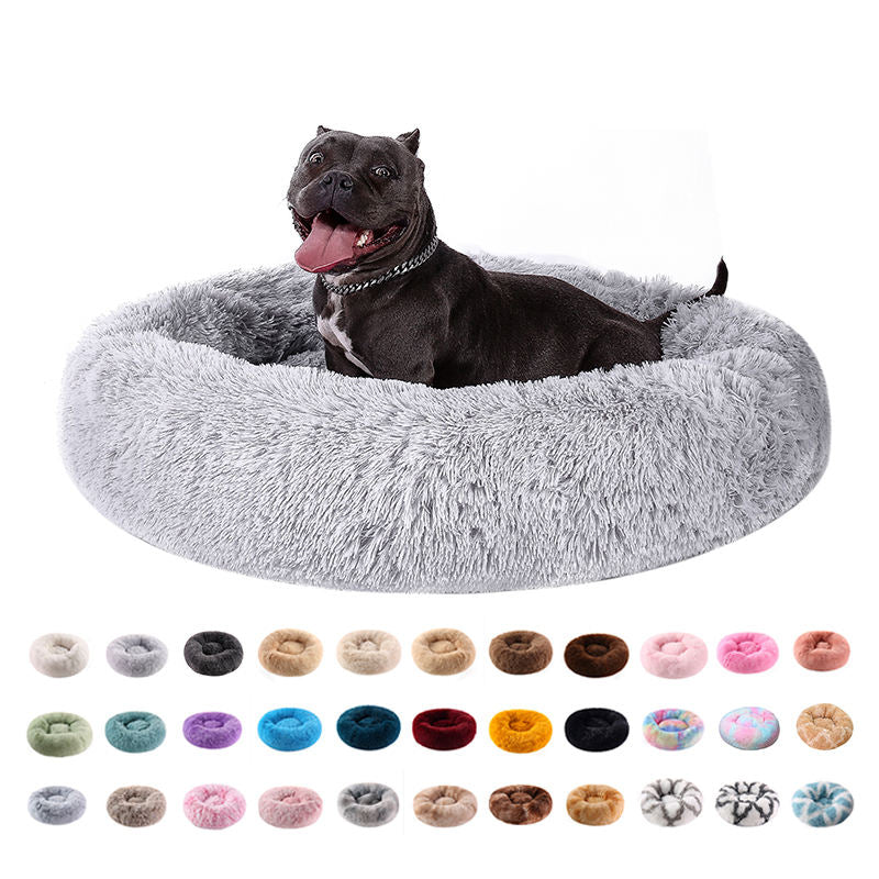 Plush Pet Bed W/Faux Fur, Multiple Colors/Sizes, & Machine Washable